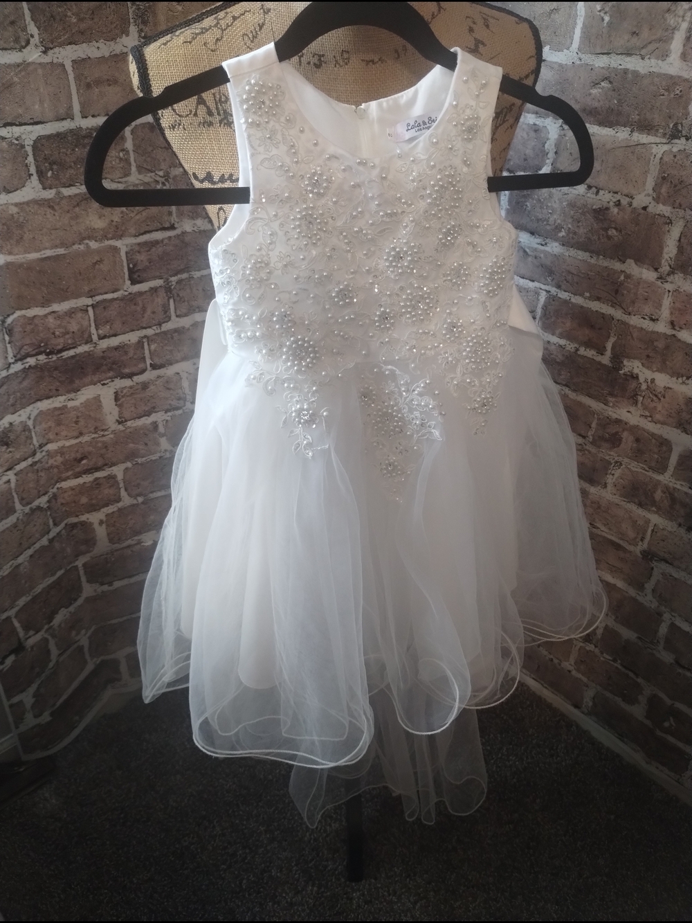 White Beaded Tulle Formal Dress for Girls